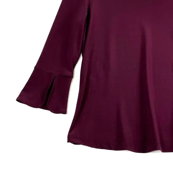 Joseph Ribkoff Tee Style 194103 3/4 Sleeve Split Cuff Square Neck Maroon Womens - Picture 4 of 11